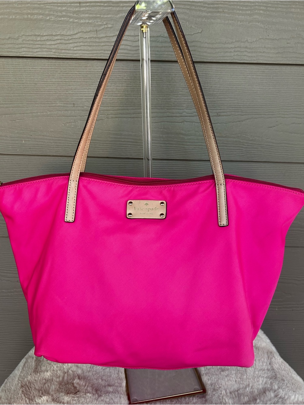 kate spade Hot Pink Tote with Beige Handles
